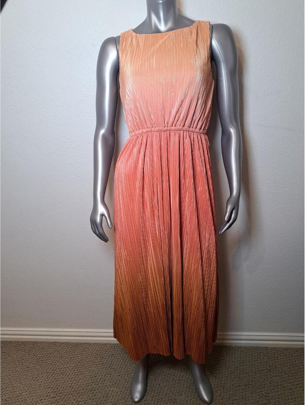 Anne Klein Women's Ombre Midi Pleated Dress, Orange Multicolor Size S Streach